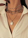 Embossed Portrait Pendant Geometric Chain Retro Multilayer Necklace