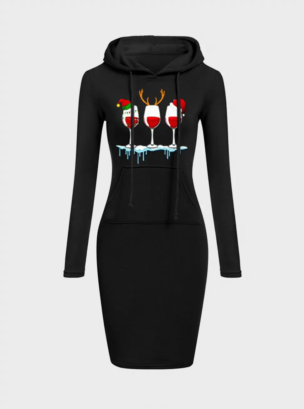  thdmladies Christmas  Printed Hoodie Dress thedmladies