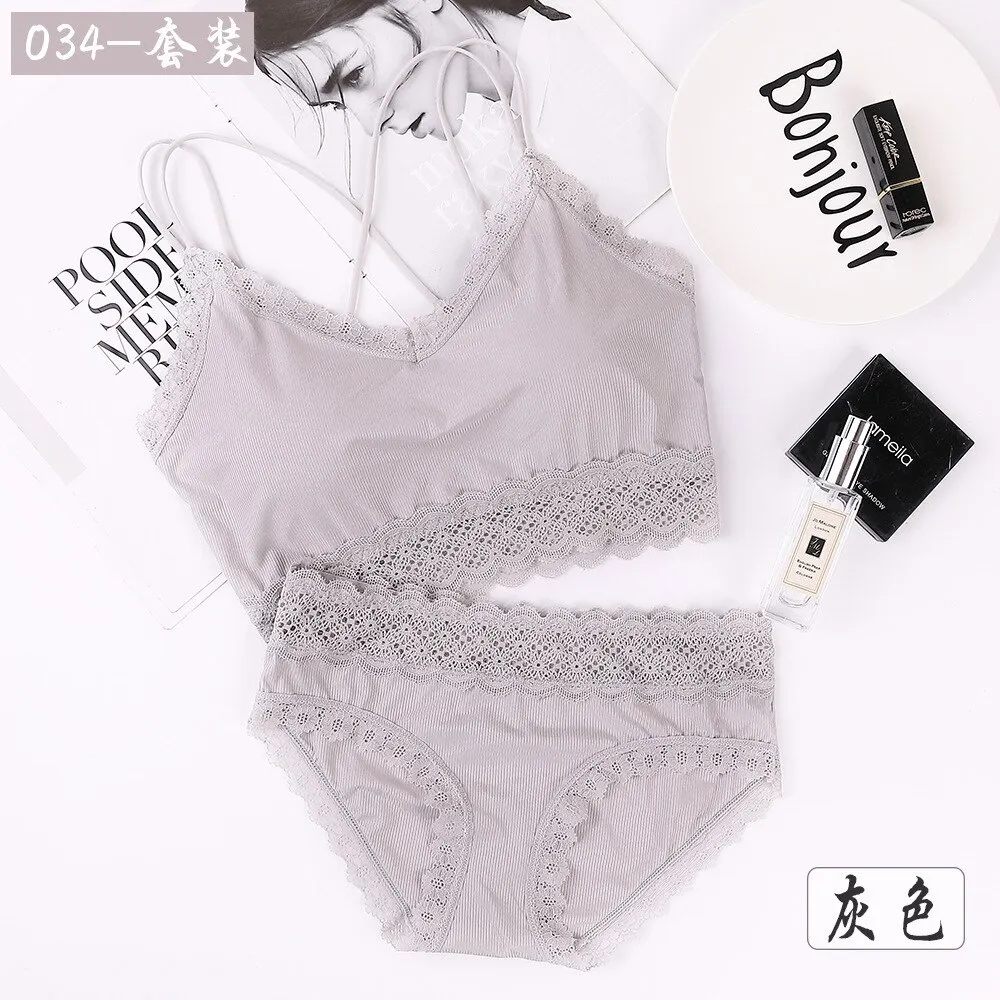 Billionm New Lace Breast Wrap Set Sross Straps Push Up Wireless Bra Comfortable breathable Underwear Panties For Women