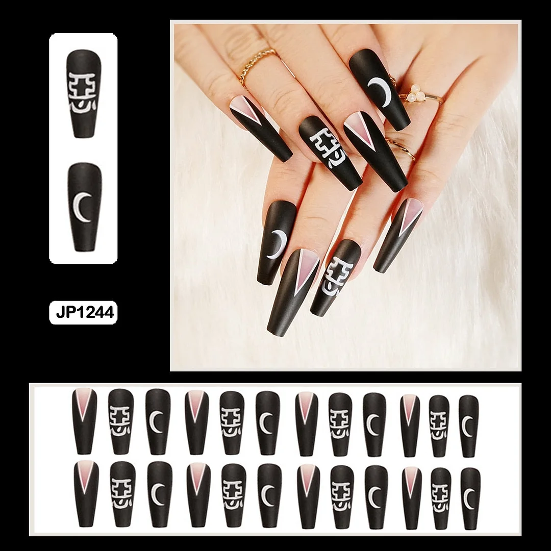 24PCS Dark Punk False Nails with Glue Gradient Long Detachable Fire Stick on Nails Skull Flame  Art DIY Fashion Manicure Tool-Nail Inspo