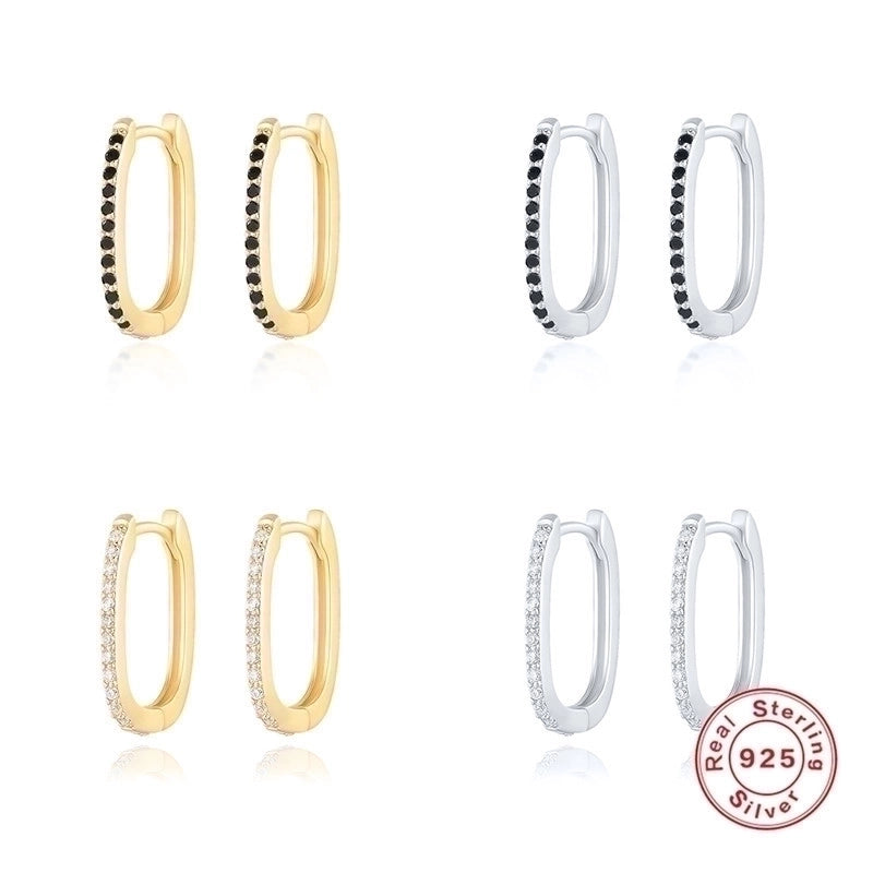 1 Pair 925 Sterling Silver Artificial Diamond U Shape Hoop Earrings