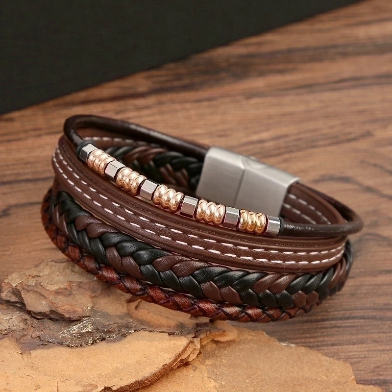 Vintage Style Color Block Stainless Steel Men's Bracelets3