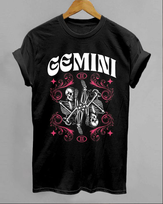 Gemini Skeleton Print Cotton Casual Short Sleeve Shirt