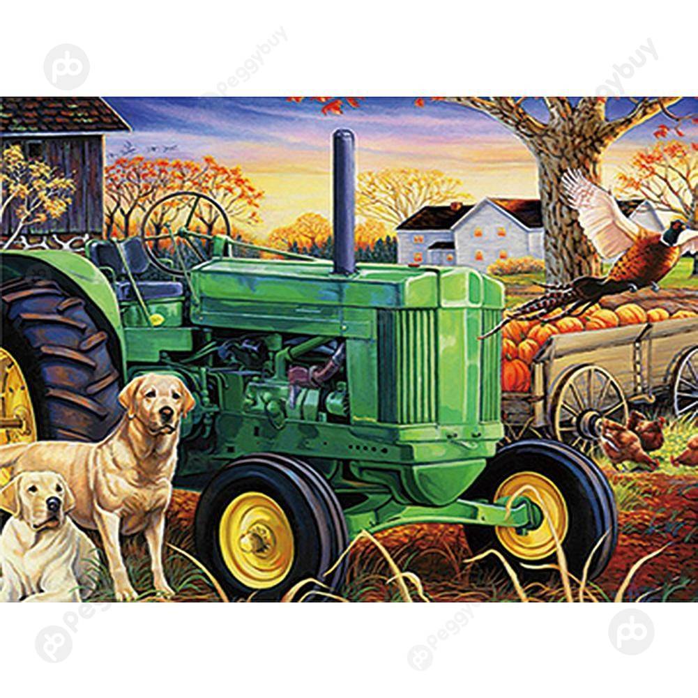 

40*30CM Round Drill Diamond Painting-Tractor Dog, 501 Original