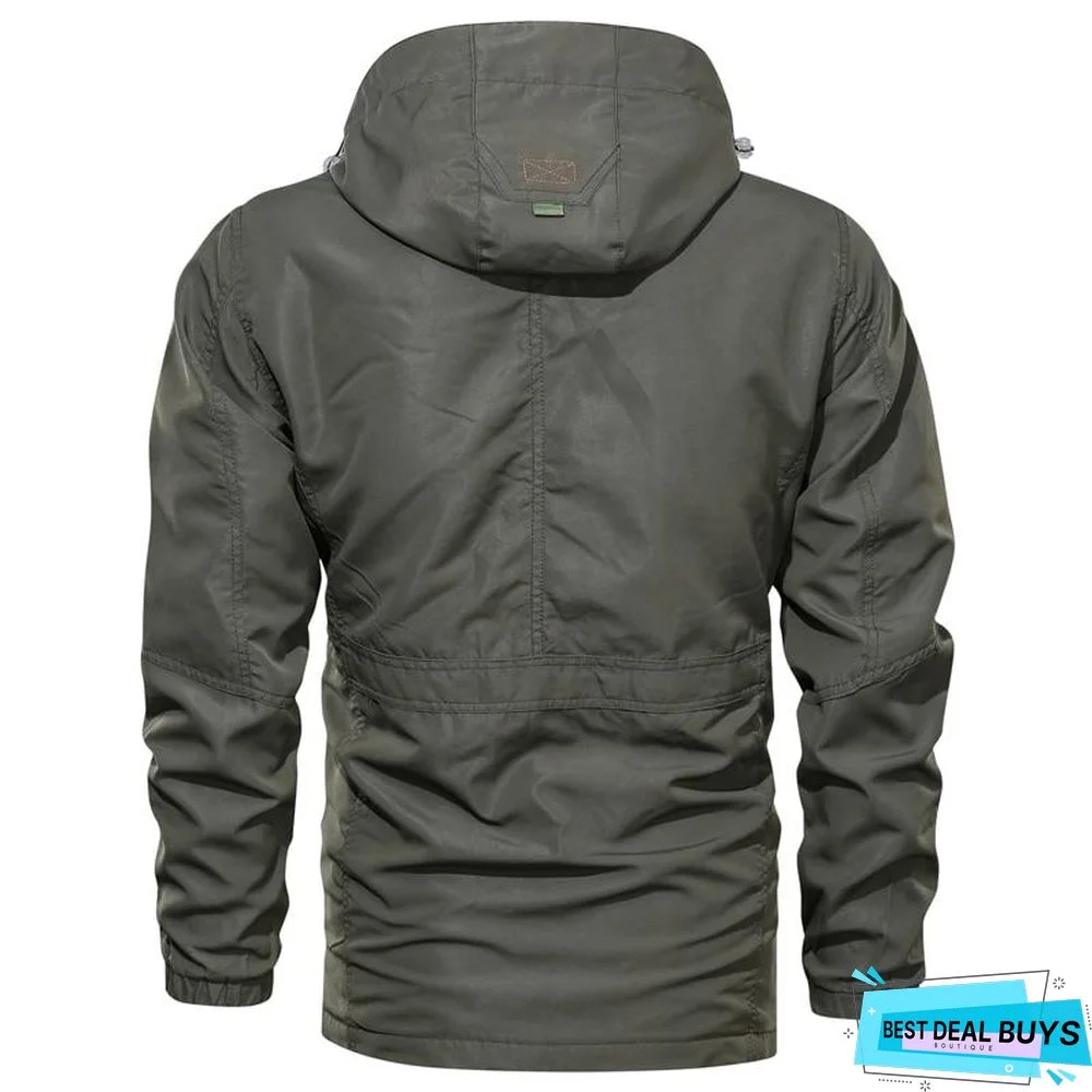 Bomber Jacket Men Multi-pocket Waterproof Military tactical Jacket Cap Windbreaker Men Coat Outdoor storm wear