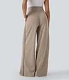 2026🔥 Halara Ribbed SoCinched High Waisted Tummy Control Drawstring Wide Leg Color Block Casual Trousers with Pockets