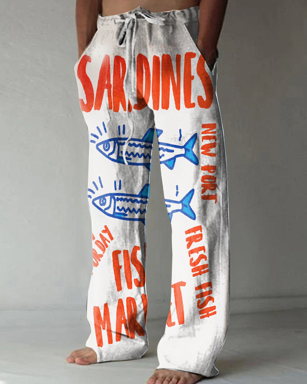 Japanese Fashion Fish Art Print Casual Pants