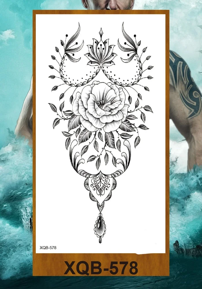 Temporary Tattoo Stickers Women Girl Arm Buttocks Chest Art Fake Tatoo Flowers Chain Body Makeup Waterproof Lily Chrysanthemum