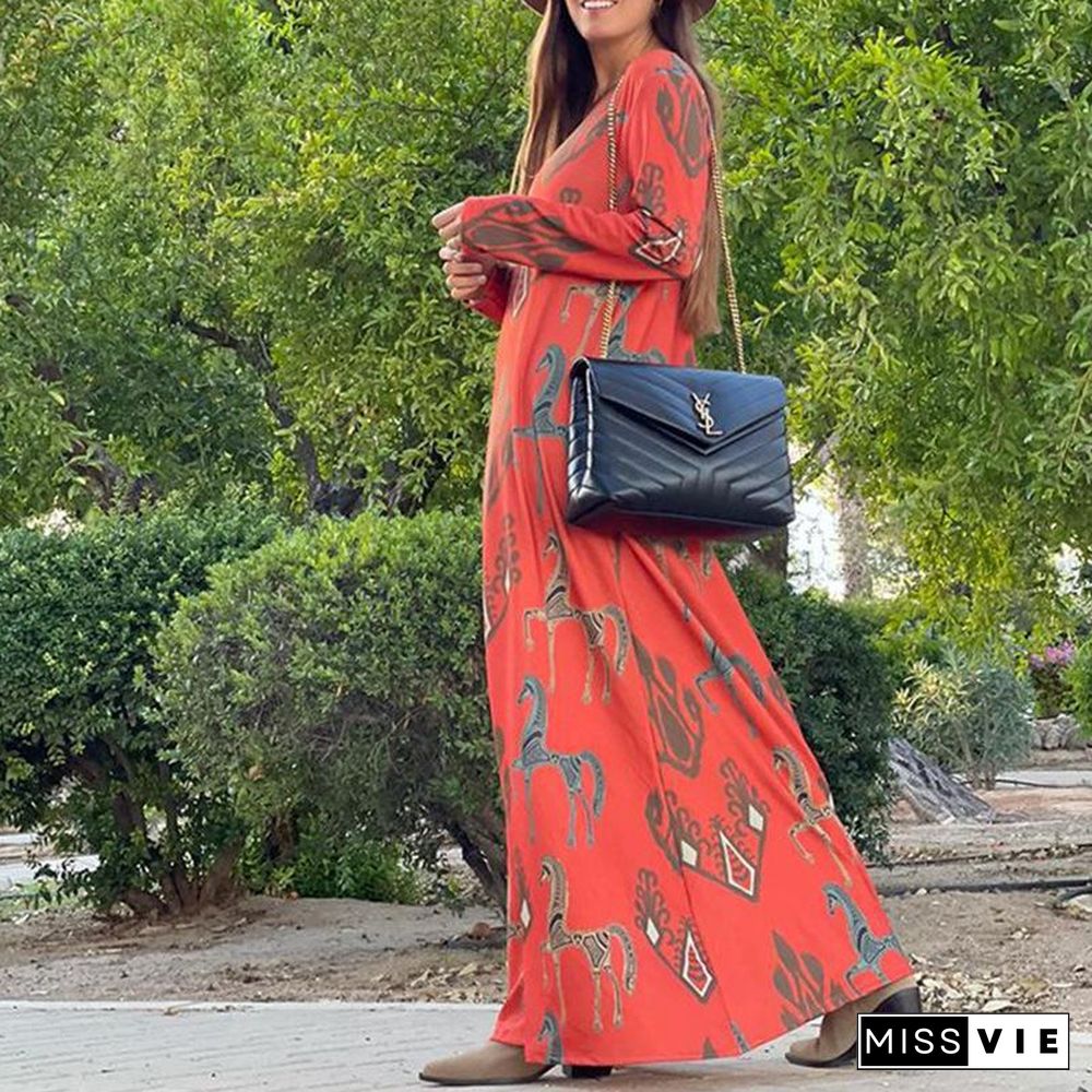 Simple Round Neck Printed Yellow Dress