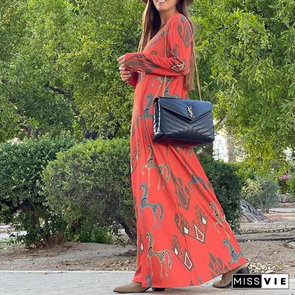 Simple Round Neck Printed Yellow Dress