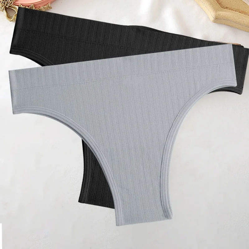 FINETOO 2PCS/Set M-XL Women Seamless Pantys 9 Solid Colors Sexy Brazilian Panties  Midi-Waist Underpants For Girls Fashion Thong