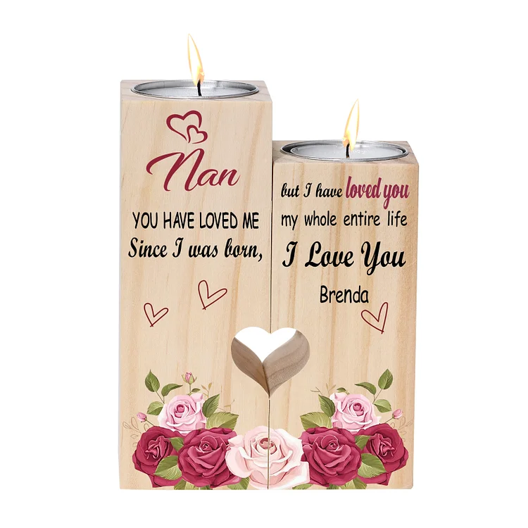 1 Name-Personalized To My Nanny/Nanna/Nan/Gran Flower Candlesticks-I Love You Wooden Custom Candle Holder For Grandma
