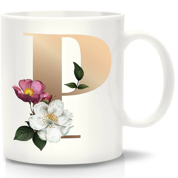 Unique Creative Ceramic Coffee Mugs with Flower Letter Pattern for Camping