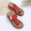2022 Summer New Women's Metal Decor Feature Pattern Wedge Flip-Flops