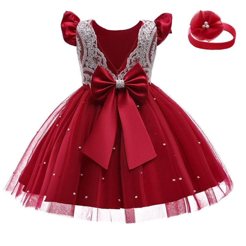 Summer Baby Dress Girl Beading 1st Birthday Dress For Baby Girl Dress Elegant Princess Dresses Infant Party Christening Gown