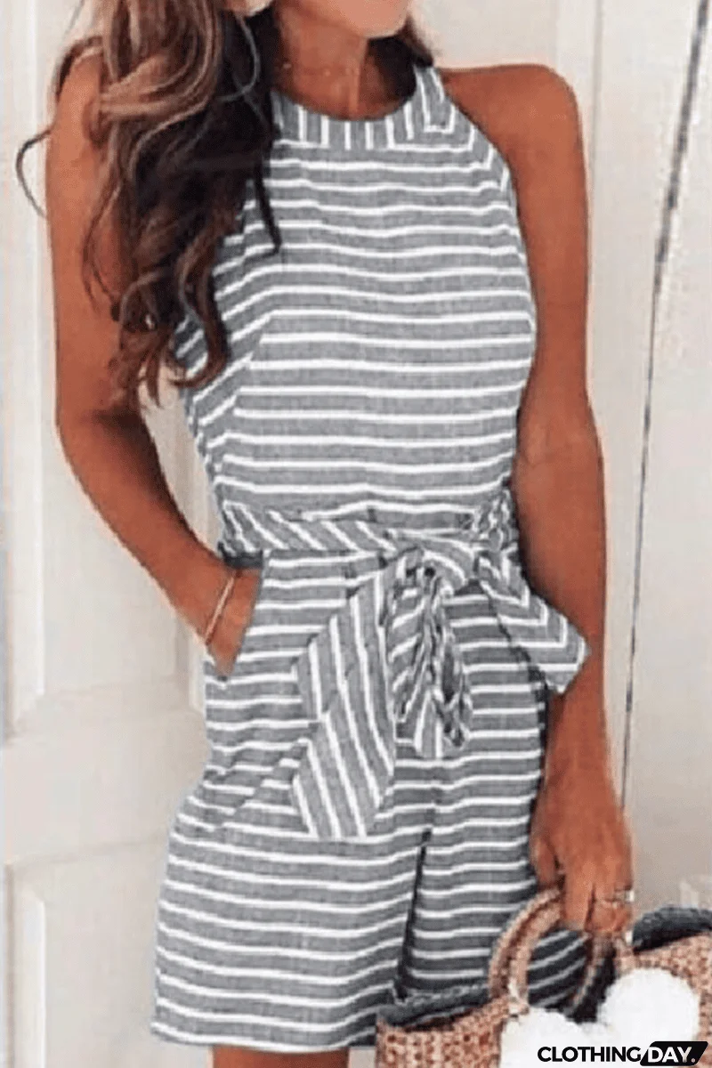 Casual Patchwork Bandage With Belt O Neck Loose Jumpsuits(5 Colors)