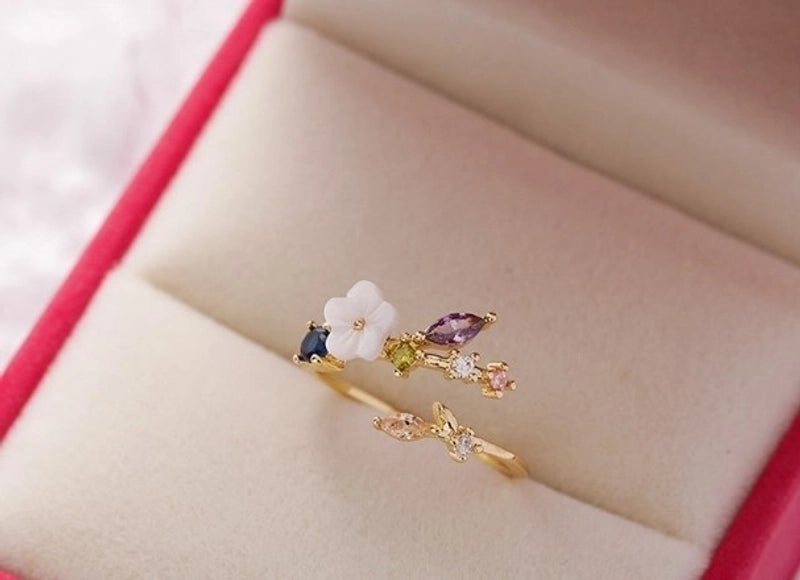 Minimalist Flower Copper Inlay Zircon Rings