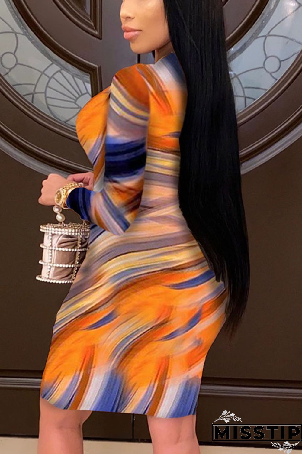 multicolor Sexy Print Slit V Neck Sheath Dresses