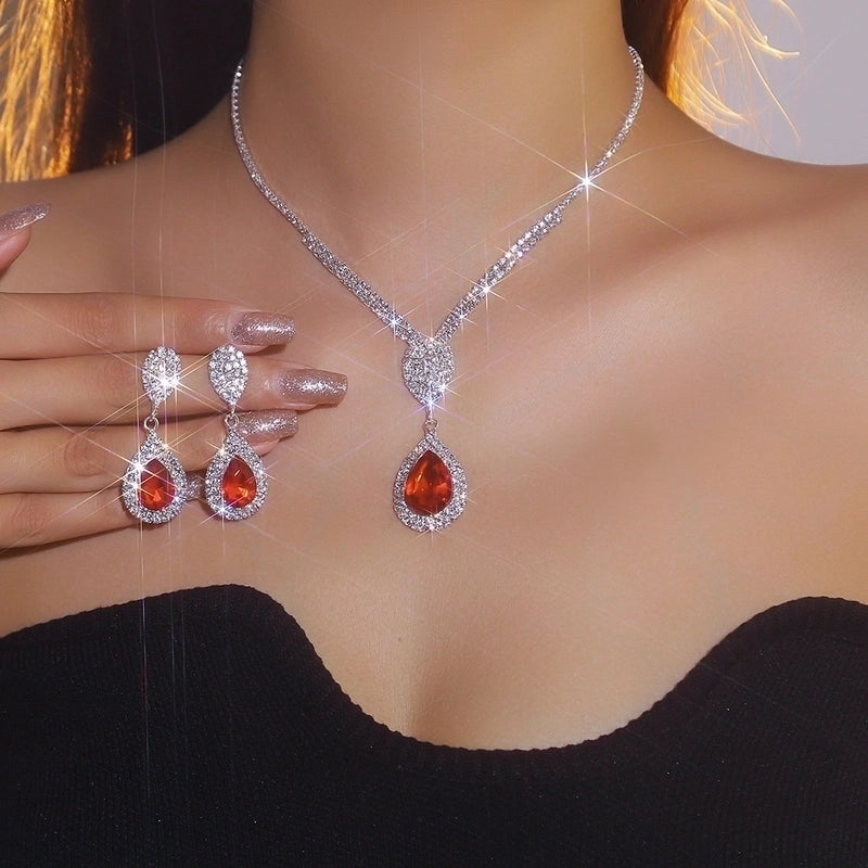 Rhinestone Copper Water Droplets Jewelry Set