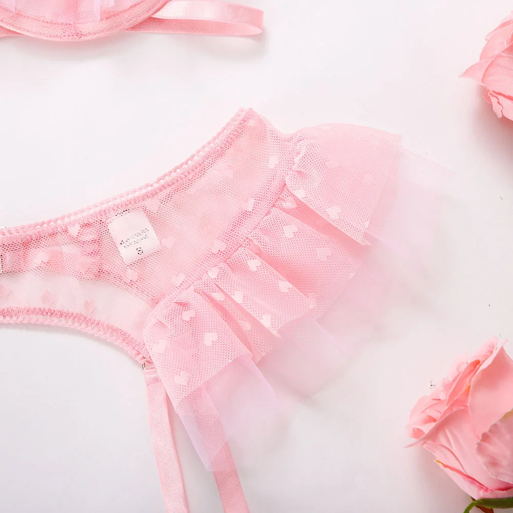 Billionm SexeLakas Pink Nightwear Sexy Transparent See Through Lace Underwear Lingerie Ruffles Heart Shape Intimate Sexual Clothing Sex