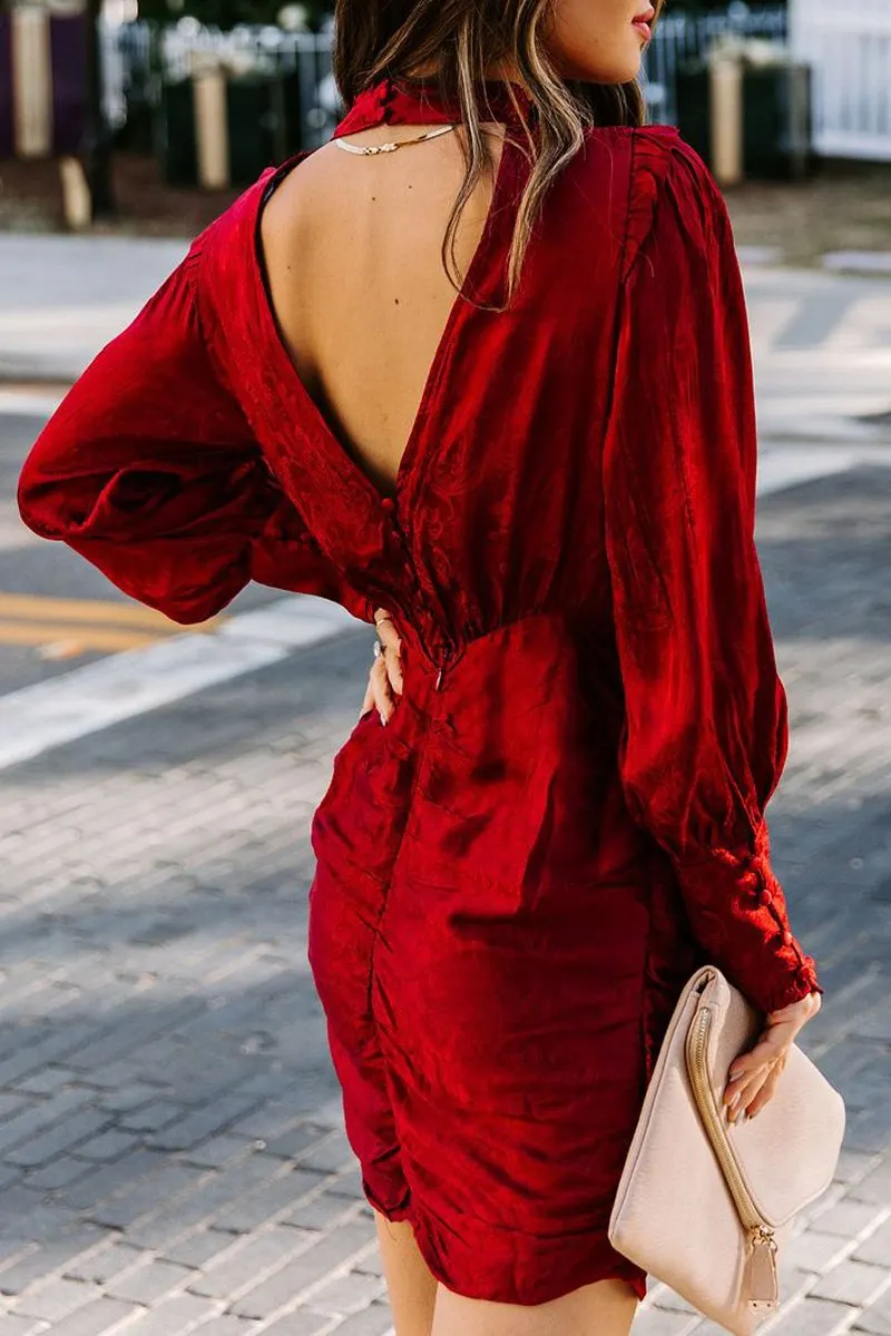 Open Back Jacquard Hip Package Dress