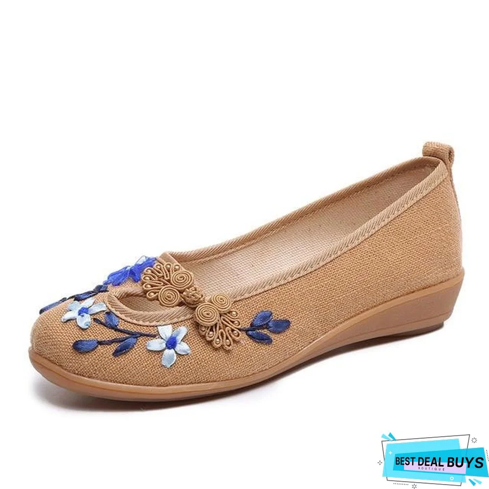 3D Flowers Women Linen Slip On Ballet Flats Breathable Fabric Shoes