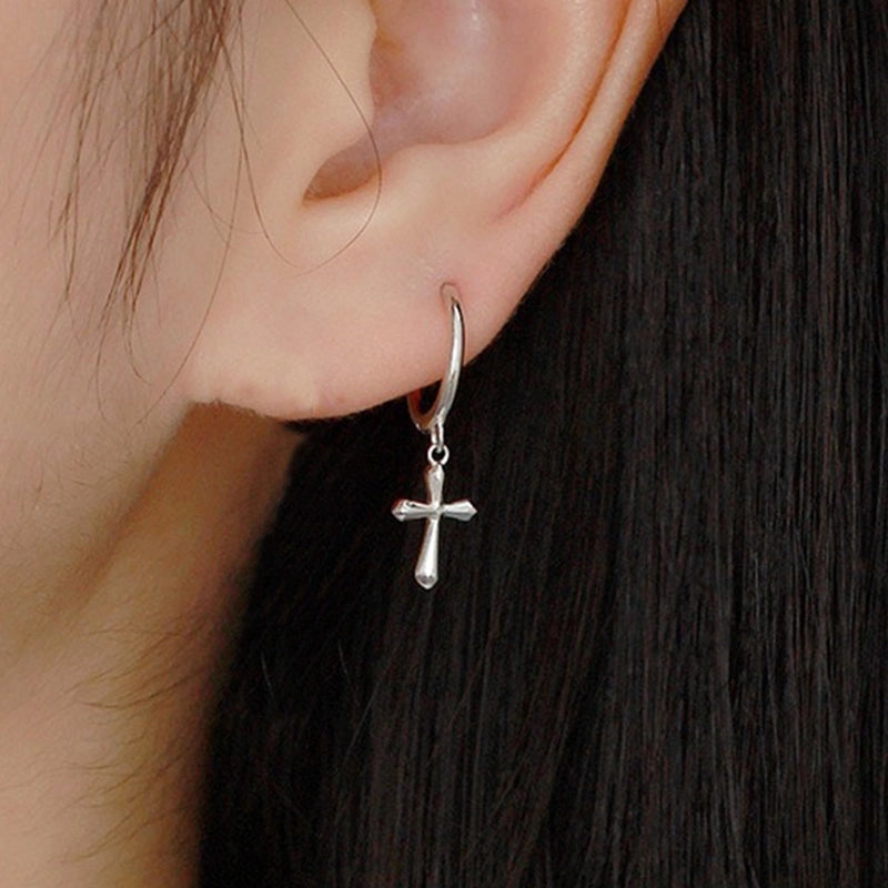 White Gold Plated Gold Plated 925 Sterling Silver Cross Earrings