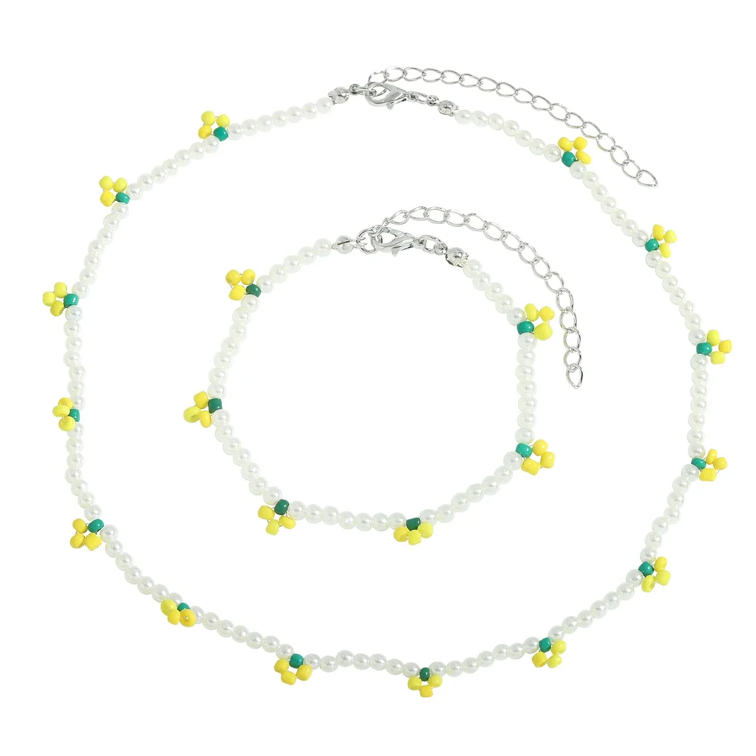 Dvacaman 2021 New INS Korean Sweet Colorful Little Flower Acrylic Pearl Bohemian Beaded Clavicle Necklaces for Women DIY Jewelry