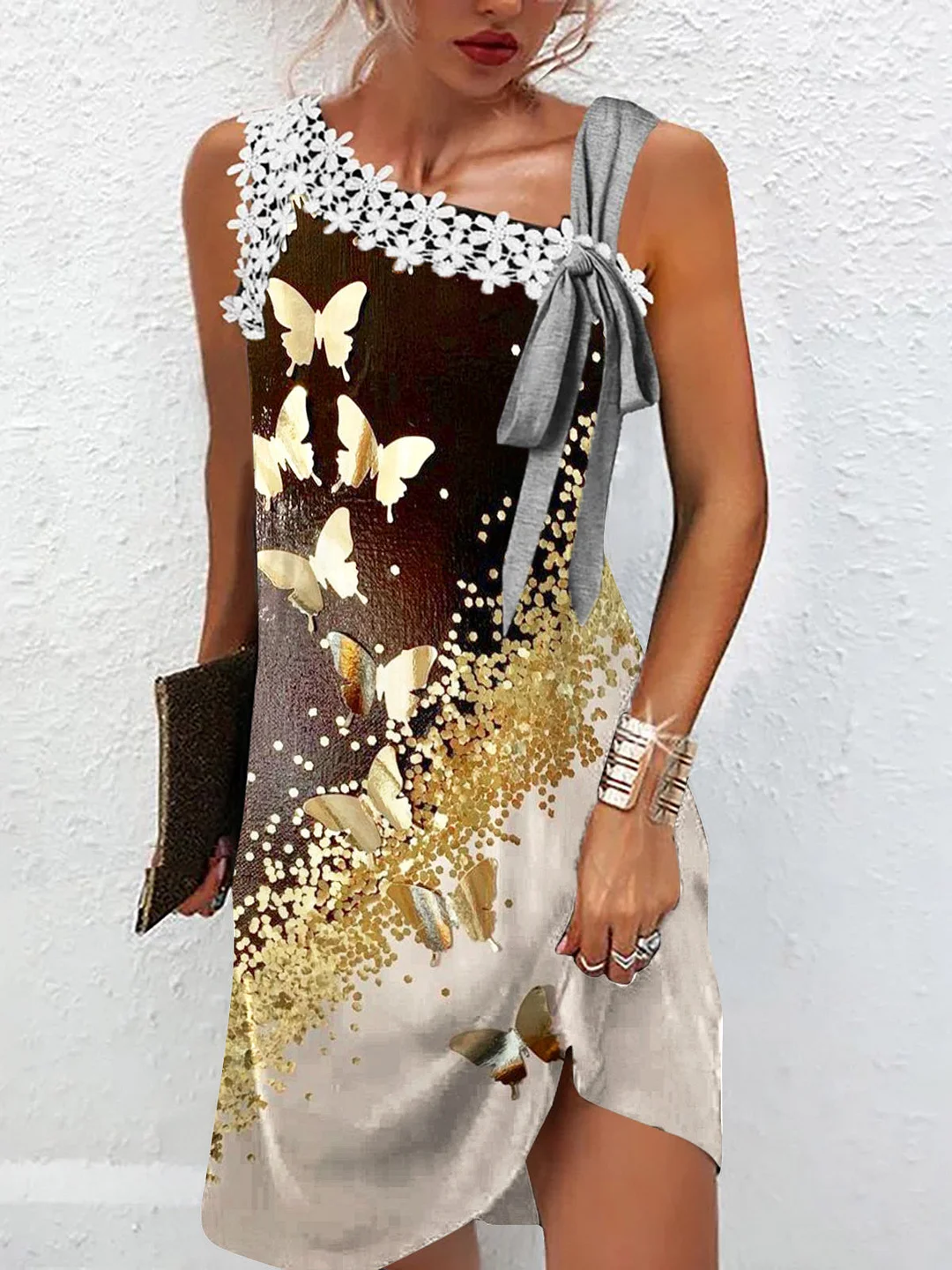 Women's Sleeveless Graphic Lace Midi Dress