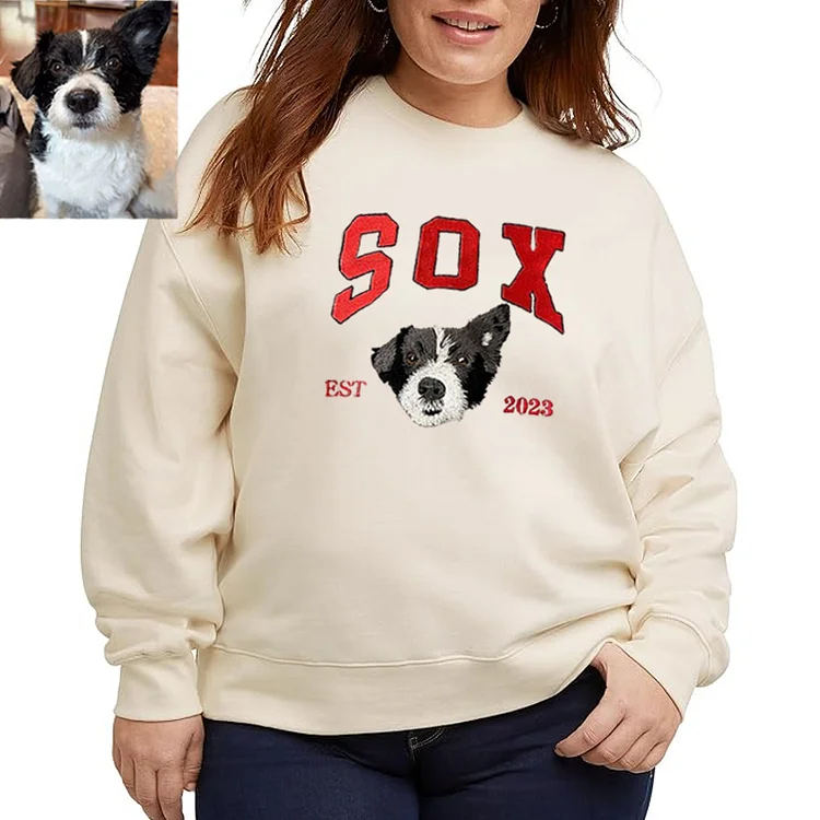 Plus Size Custom Premium Handcrafted Pet Photo Embroidery T-shirt Sweatshirt Hoodie