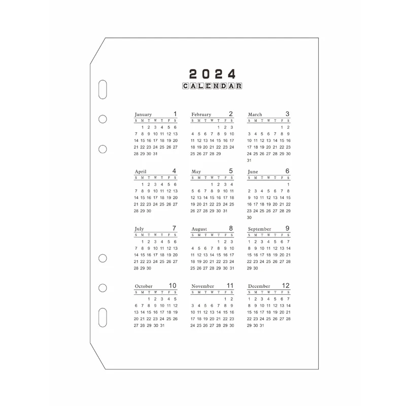 Fromthenon 2024 2023 Year Calendar Index Dividers Watercolor Refill A5 A6 6 Holes Leaf Spiral Notebook Diary School Stationery