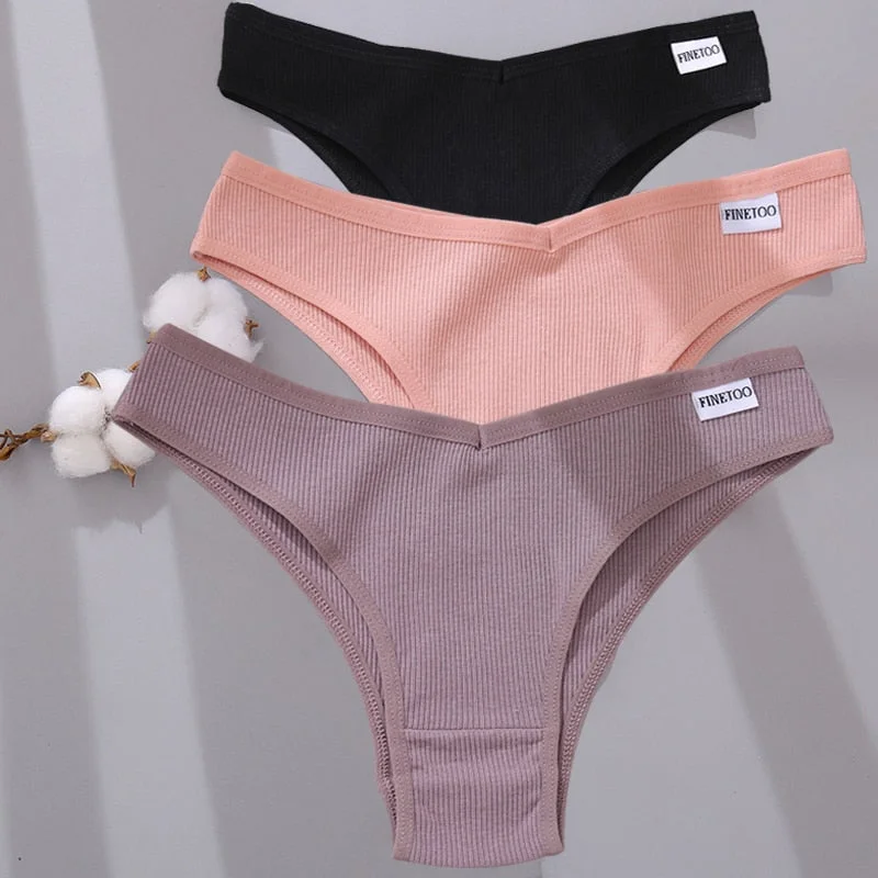 FINETOO 3PCS/Set Women Cotton Lingerie Female Thongs Sexy Underwear For Woman Low-Rise Underpant Women's Panties Bikini Briefs