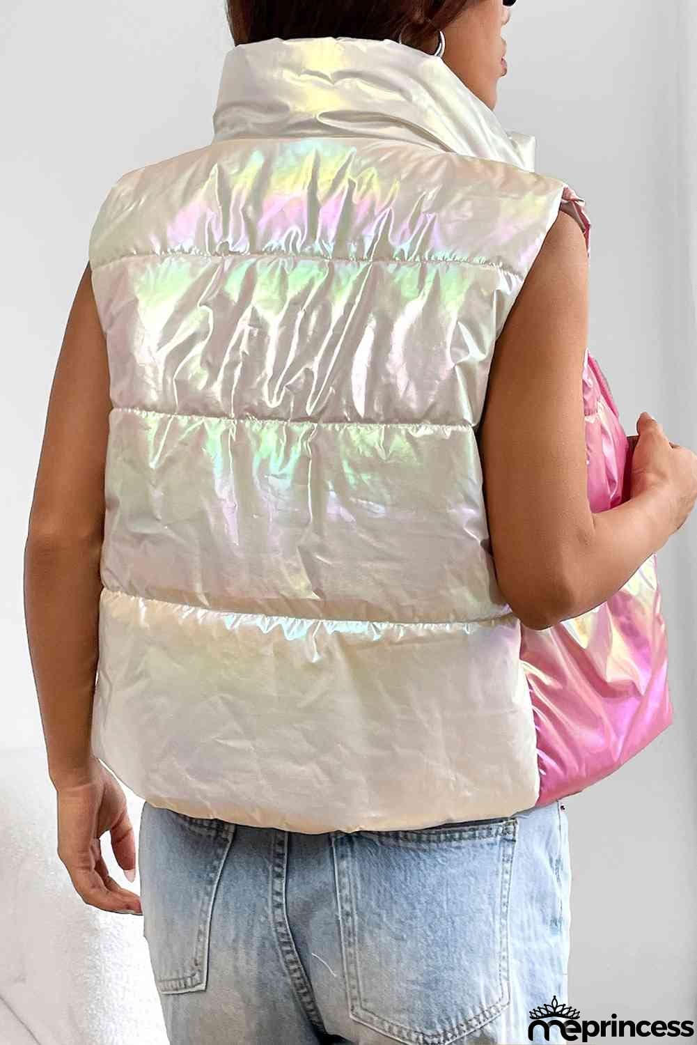Turtleneck Color Block Sleeveless Vest