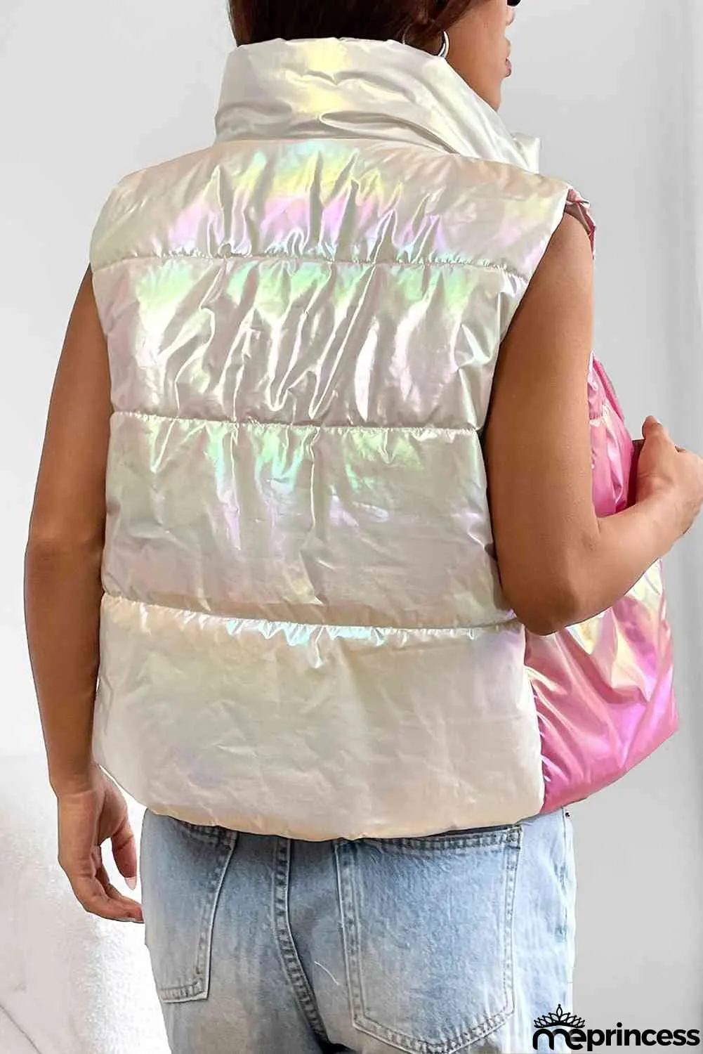 Turtleneck Color Block Sleeveless Vest