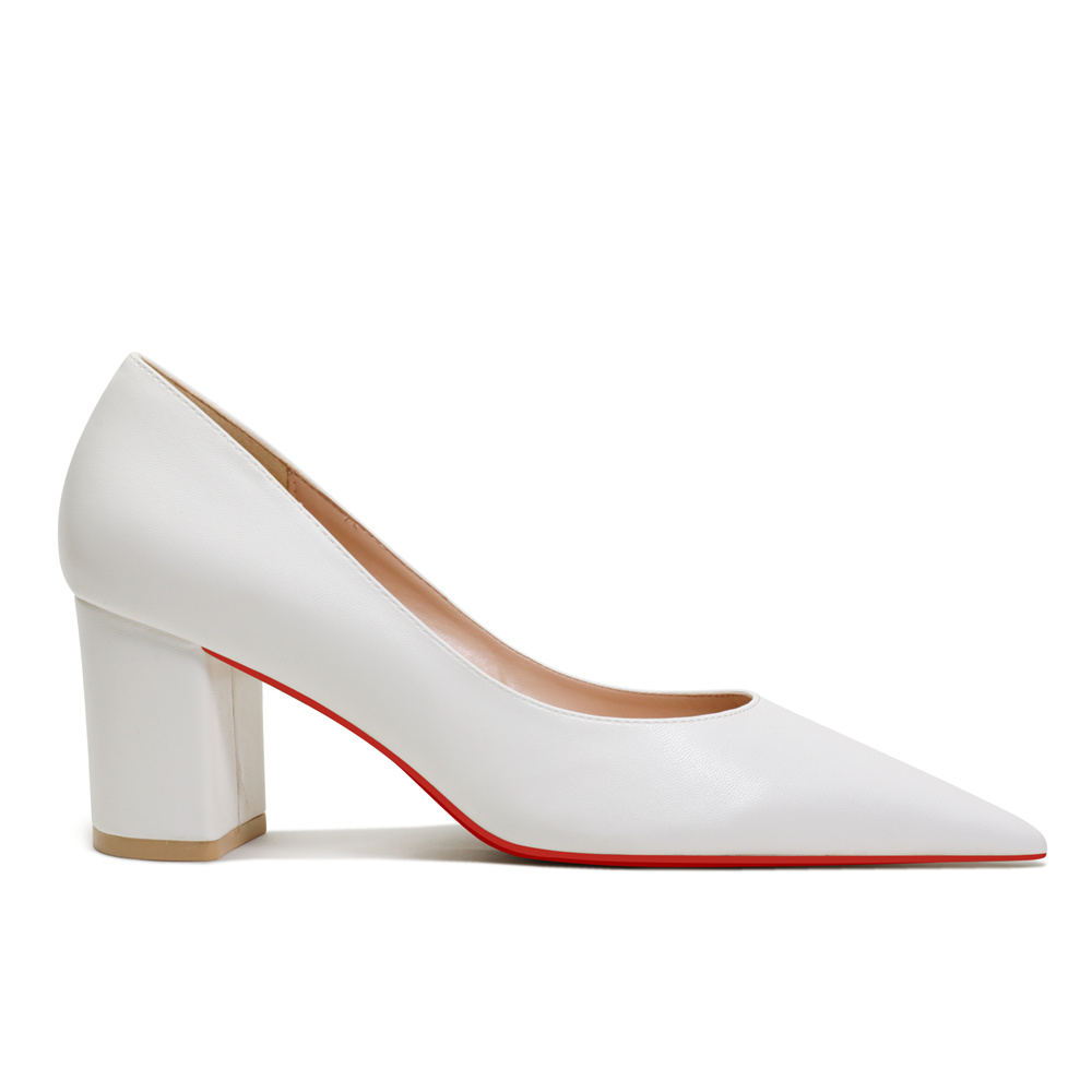 65mm Women Chunky Heels Red Bottom Shoes Comfortable Middle Block Heel Pumps Matte-MERUMOTE