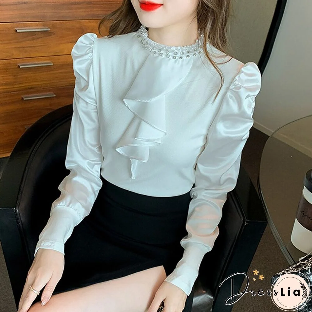 Spring Summer Elegant Embroidered Flares Blouse Women O Neck Casual Puff Sleeves White Shirt Korean Street Wear Tops New
