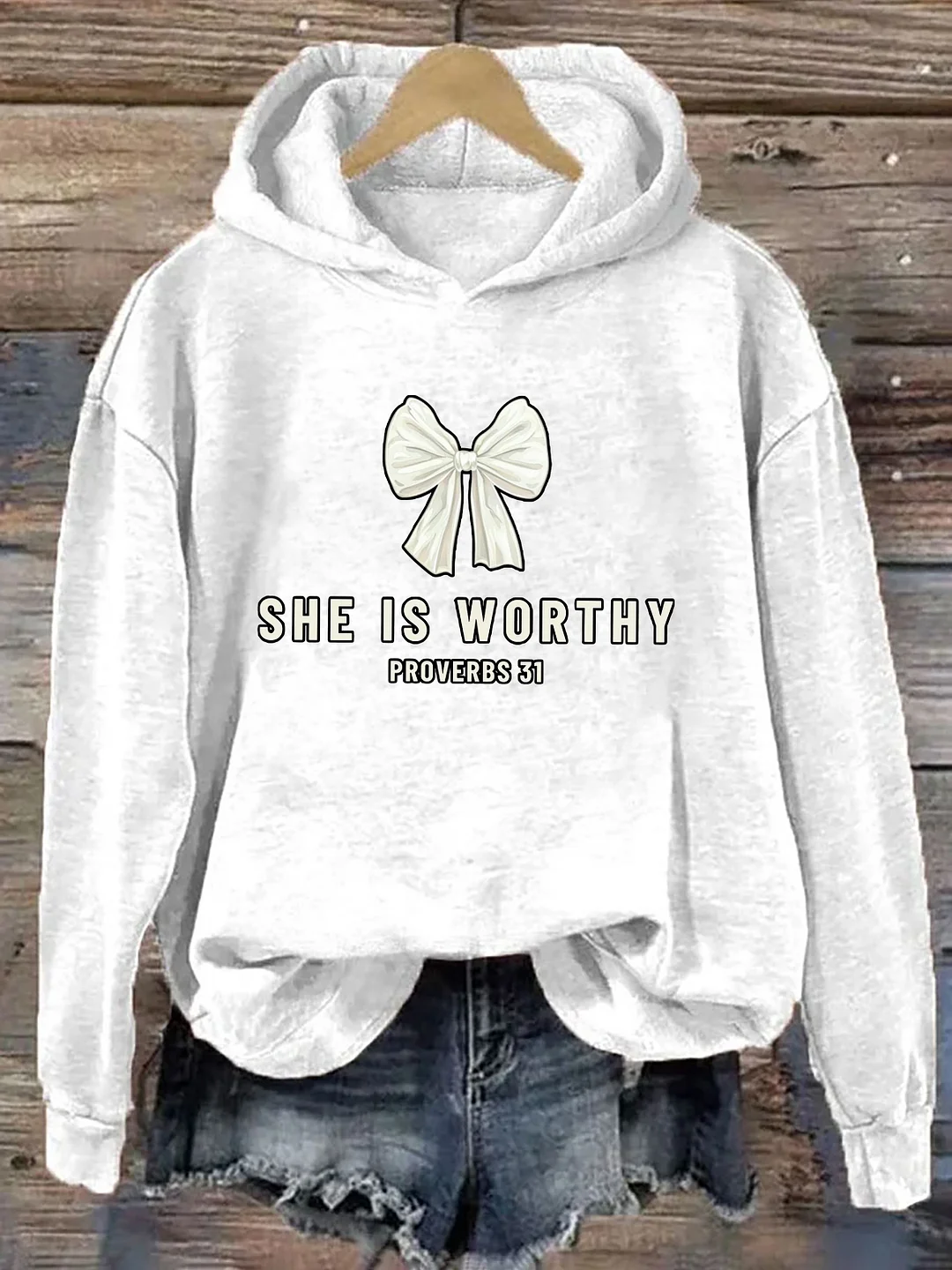 She Is Worthy Bow Hoodie