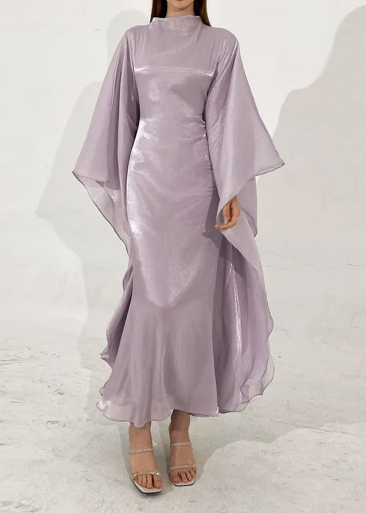 Classy Light Purple Slim Fit Silk Maxi Dress Fall