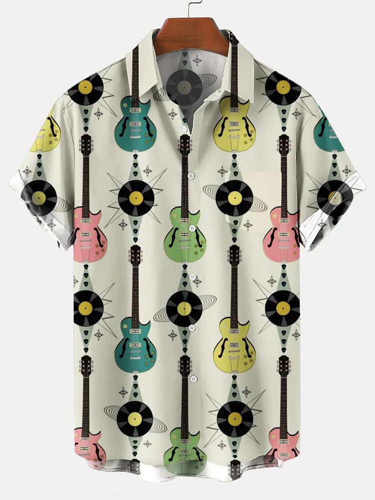 Men's 50's Short Sleeve Casual Loose Guitar Hawaiian Shirt