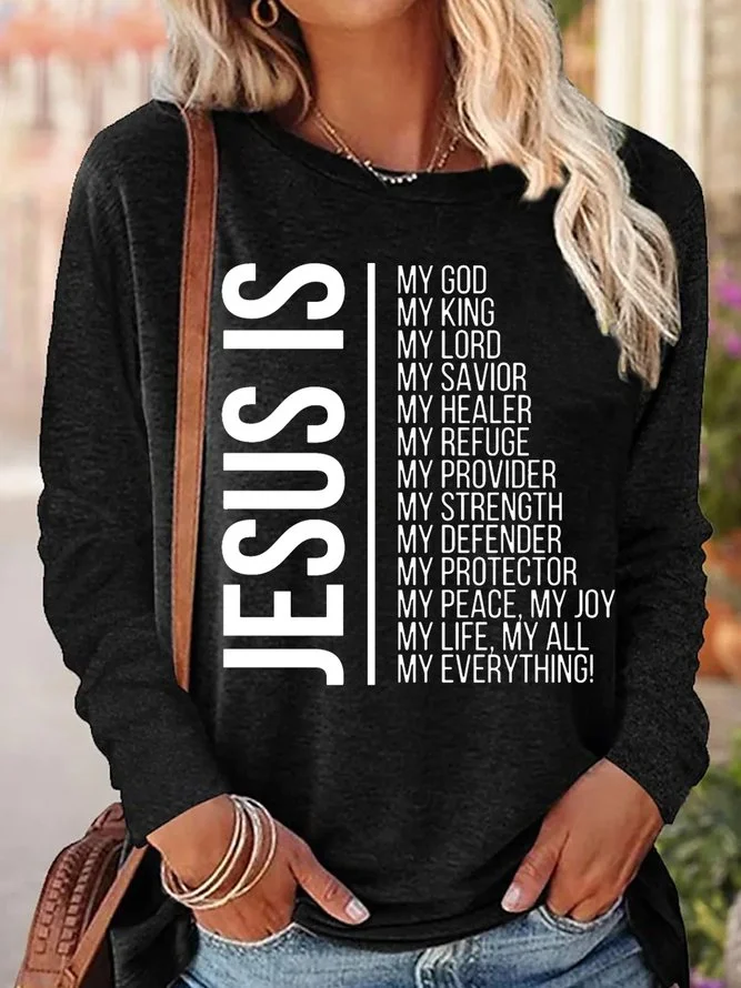 Women's Jesus Is My God Crew Neck Long Sleeve Top.
