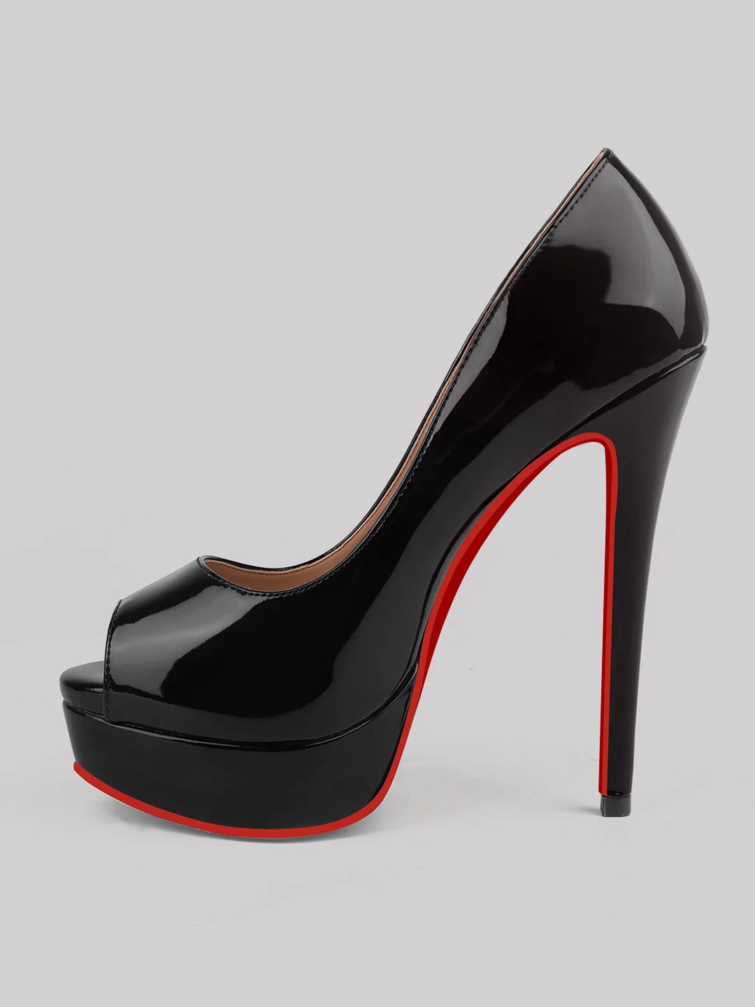 150mm Women's Platform High Heels Red Bottoms Peep Toe Pumps Patent Shoes