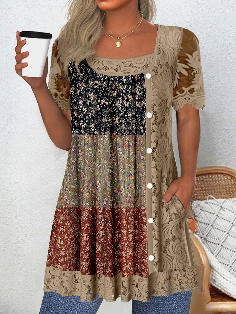 Women Long Sleeve V-neck Graphic Floral Printed Top