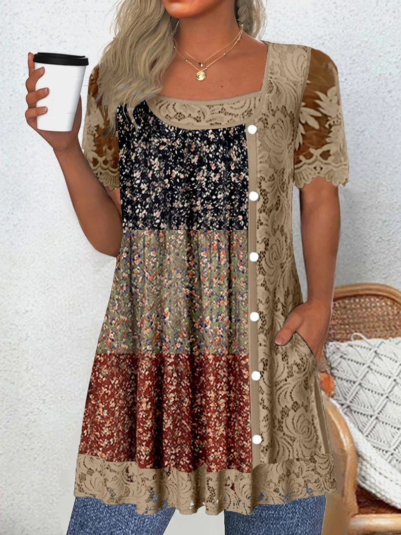 Women Half Sleeve V-neck Solid Color Dress