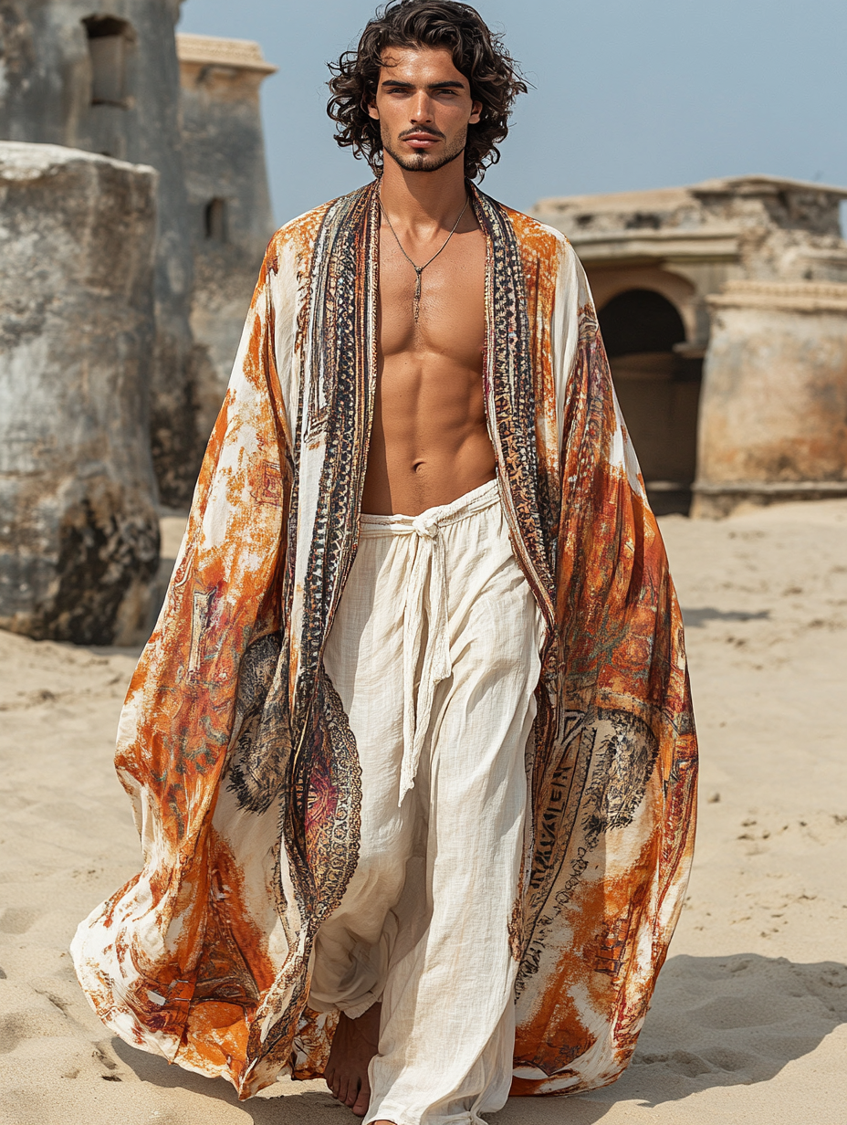 Loose and Comfortable Printed Kaftan Cardigan