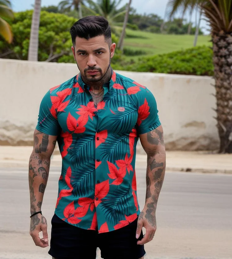 Restro Green Men's Casual Printed Short Sleeve Shirt at Hiphopee