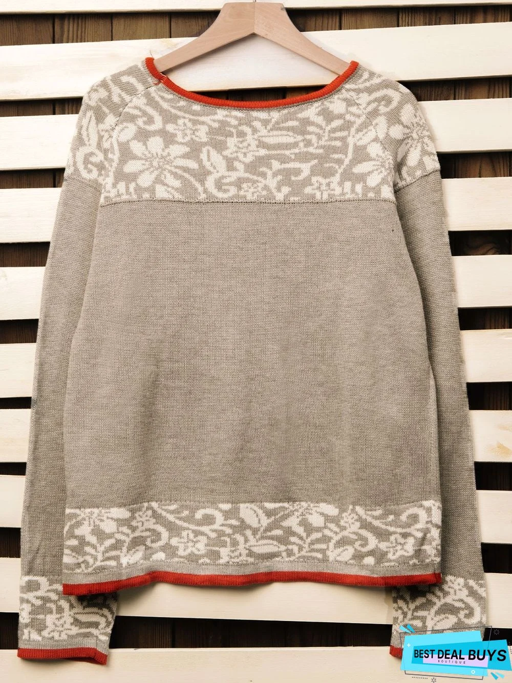 Apricot Long Sleeve Crew Neck Floral Cotton-Blend Shirts & Tops