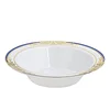10 Pack | White Round 12oz Disposable Plastic Soup Bowl With Gold Vine and Royal Blue Rim