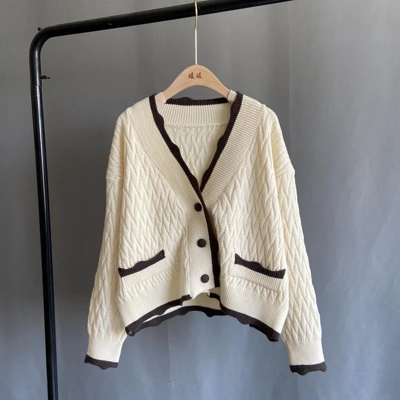 Women Cardigan Wave Pattern Loose Casual V-neck All-match Korean Style Ulzzang Elegant Female Knitted Harajuku Streetwear Chic