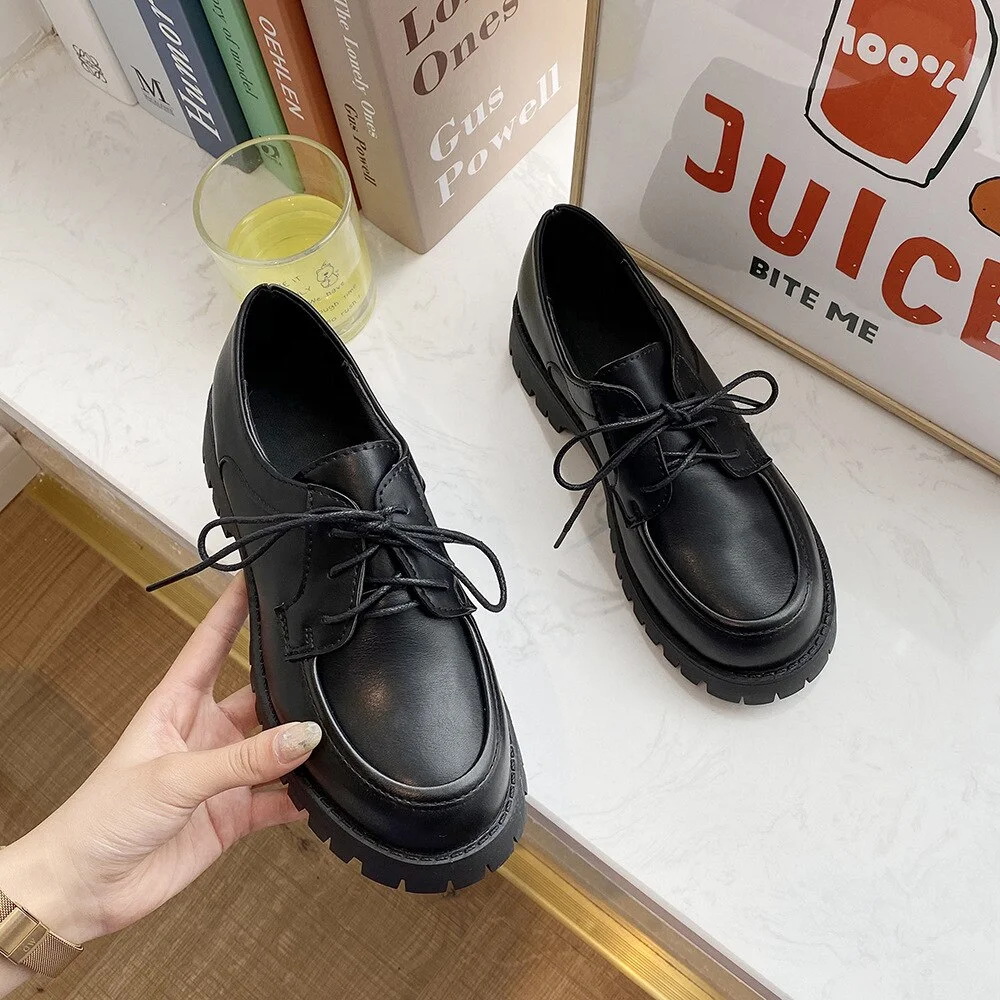 Budgetg Shoes Woman British Small Leather Shoes Women's Platform Heels Sexy Autumn 2021 New Retro Thick-soled Oxford Shoes women