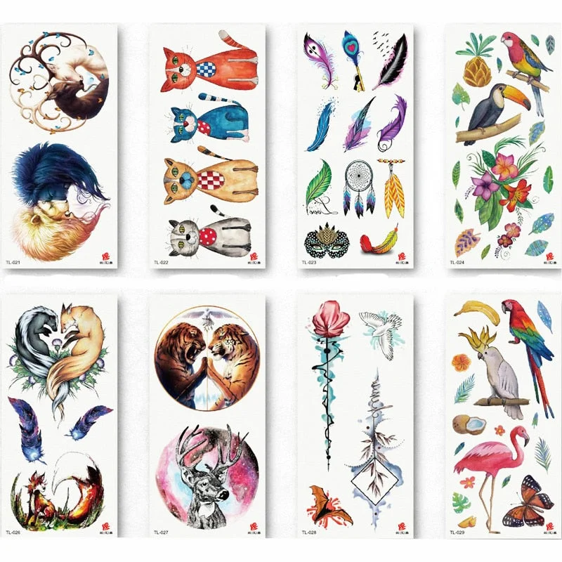 1pcs Flower Animal Body Art Temporary Waterproof Tattoo Sticker Wolf Mermaid Designs